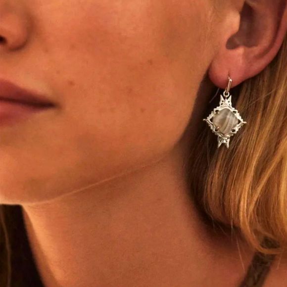 NWT KENDRA SCOTT CASS GRAY BANDED AGATE EARRINGS - Picture 5 of 5